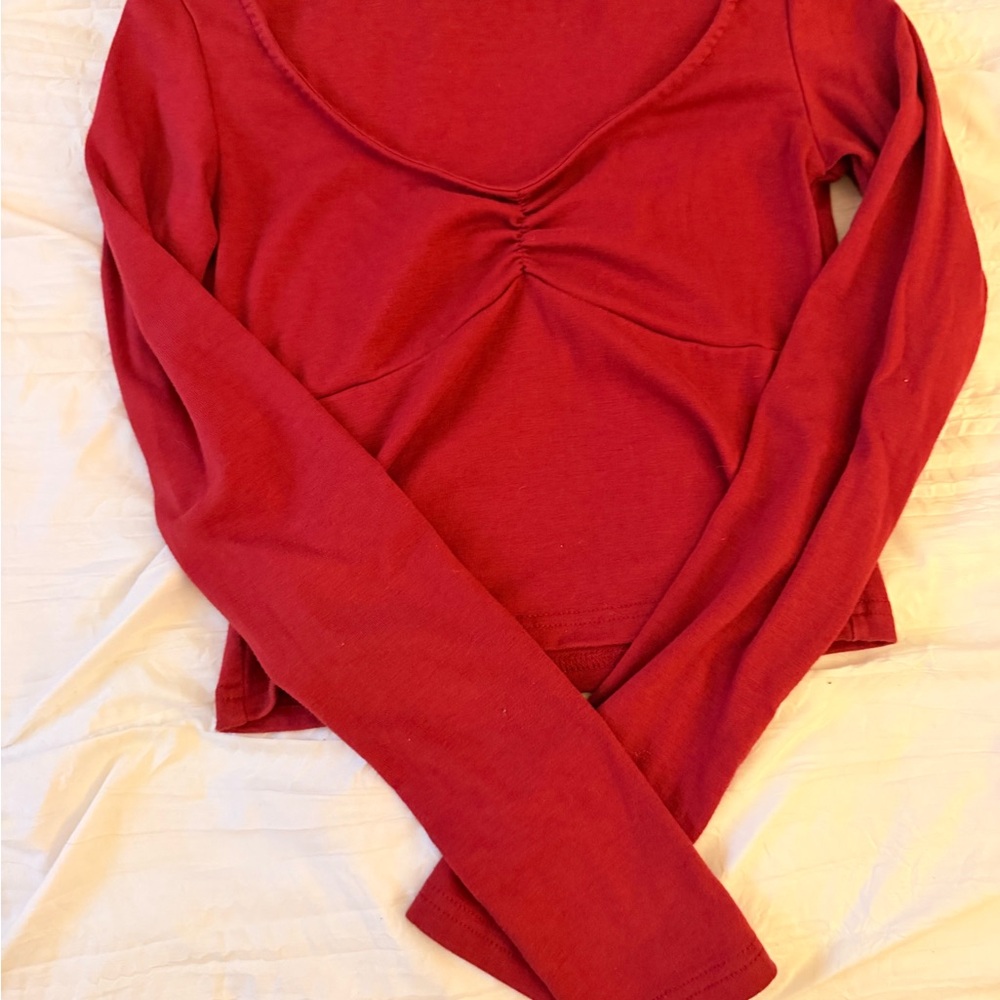 Edikted Red Long Sleeve Ruched Front Top